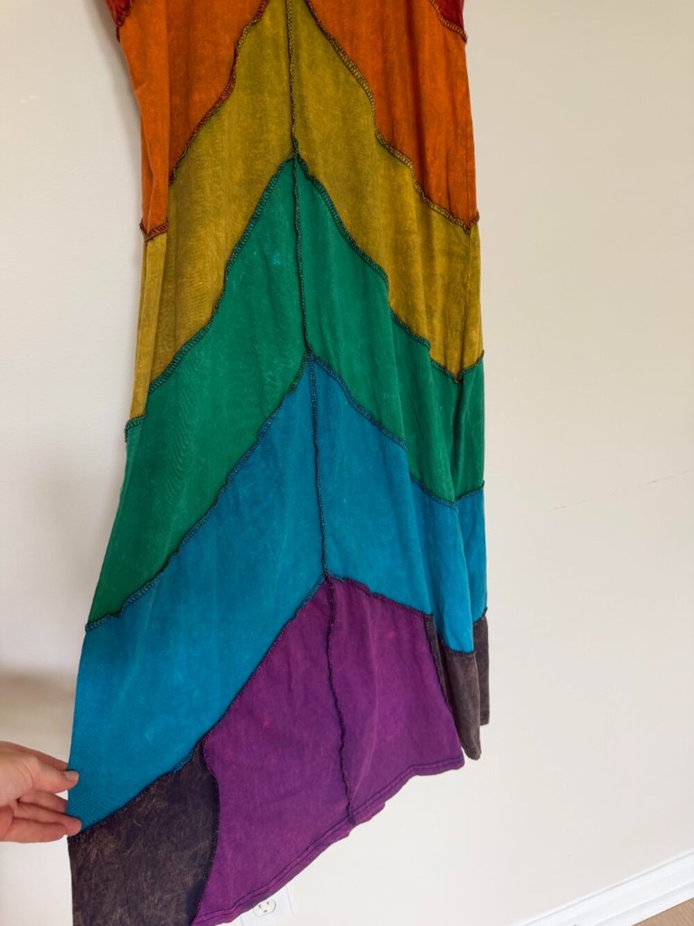 Jayli Rainbow Chevron Patchwork Midi Dress Cotton Boho Hippie Festival - XL - Picture 6 of 6